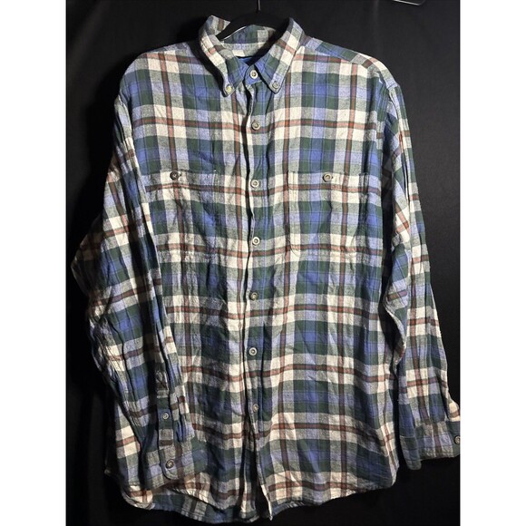 90s Wear First Flannel Shirt Mens L Long Sleeve Plaid Button Up - Picture 1 of 7